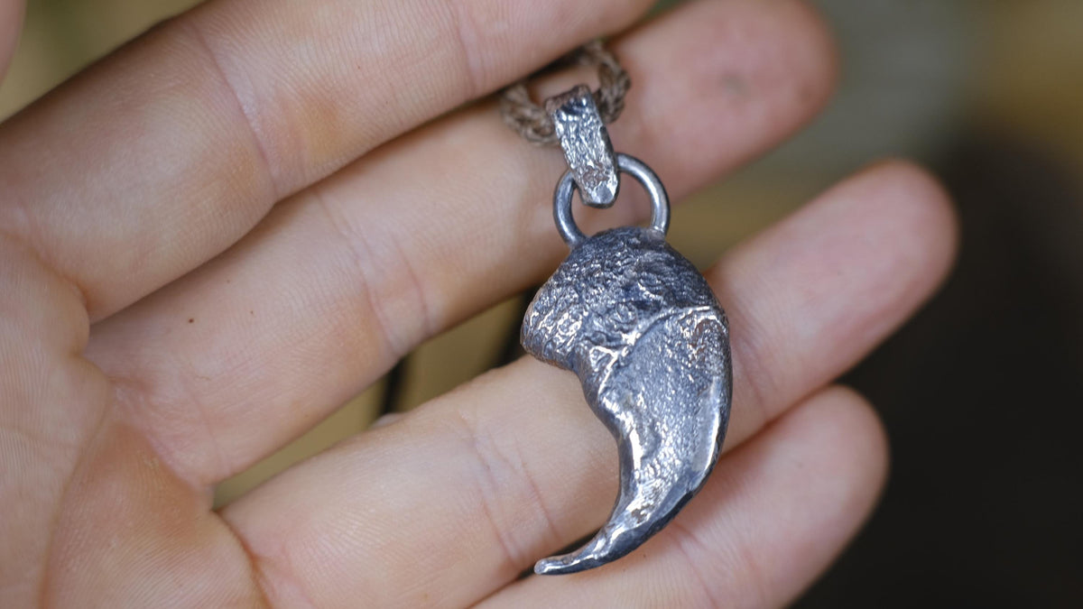 Lions Claw Talisman Pendant in Sterling Silver with Adjustable Hand Woven Necklace