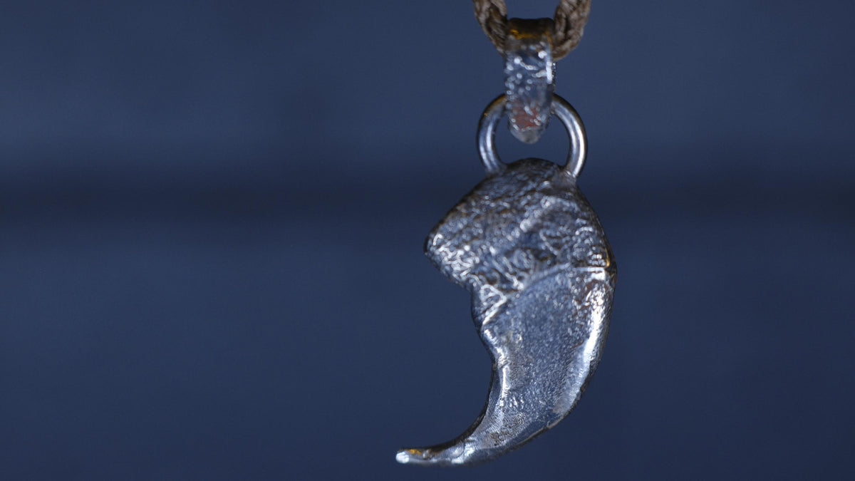 Lions Claw Talisman Pendant in Sterling Silver with Adjustable Hand Woven Necklace