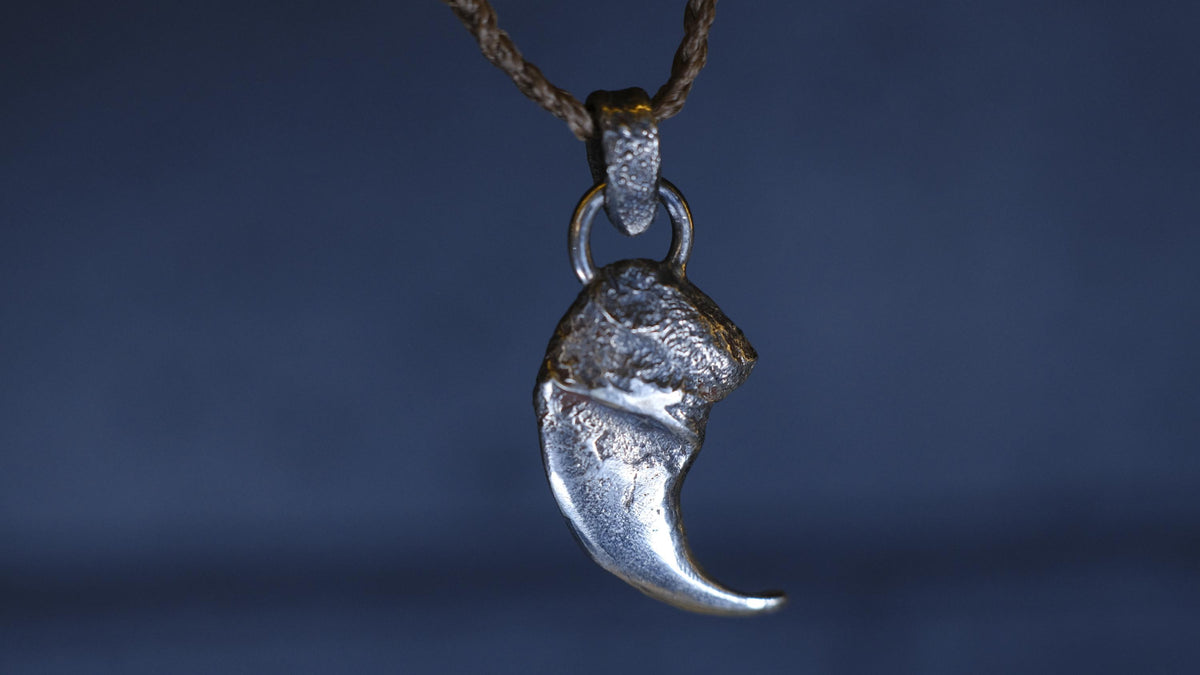Lions Claw Talisman Pendant in Sterling Silver with Adjustable Hand Woven Necklace