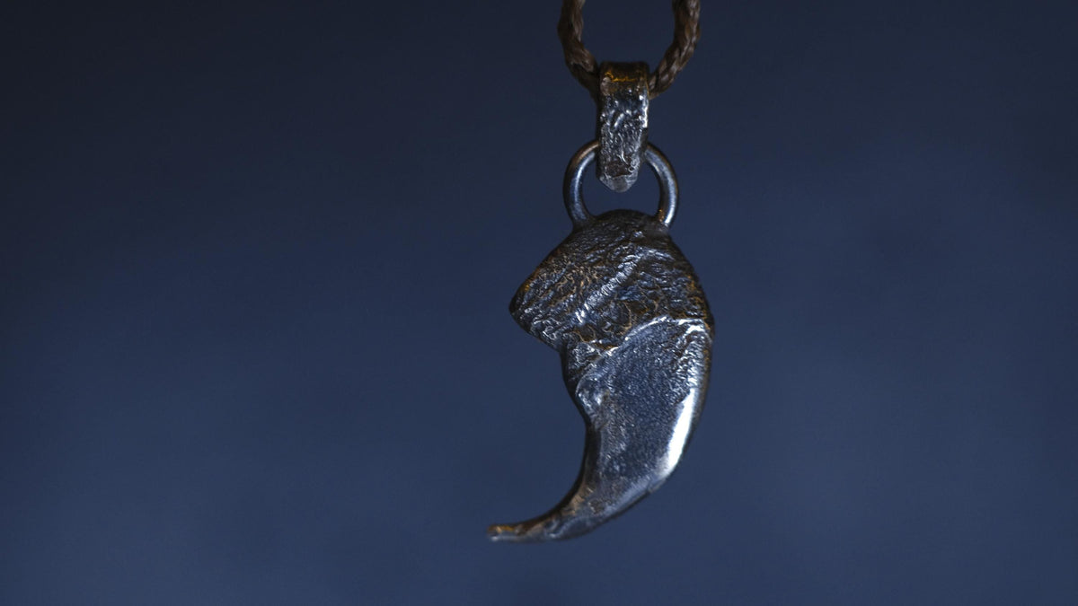 Lions Claw Talisman Pendant in Sterling Silver with Adjustable Hand Woven Necklace