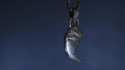 Handmade sterling silver lion claw spirit animal talisman with rugged oxidised finish