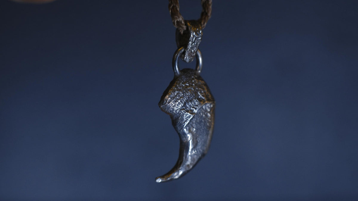 Lions Claw Talisman Pendant in Sterling Silver with Adjustable Hand Woven Necklace