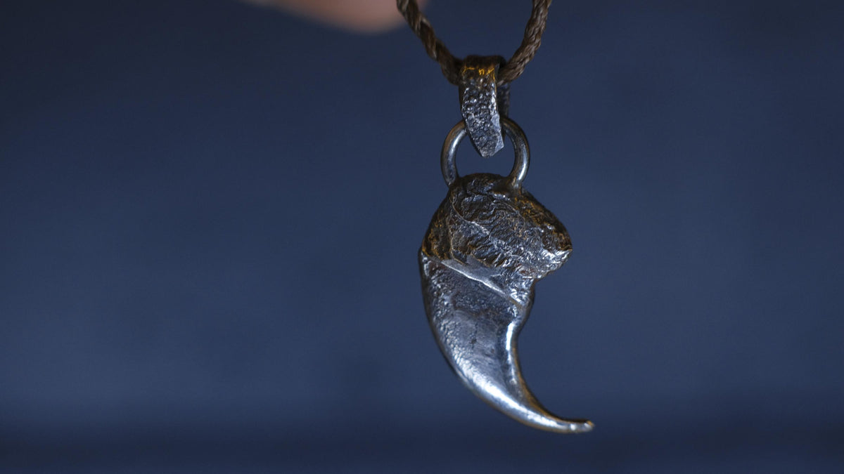 Lions Claw Talisman Pendant in Sterling Silver with Adjustable Hand Woven Necklace