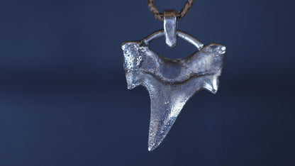 Sterling silver shark tooth talisman cast from a genuine fossil tooth on adjustable cord