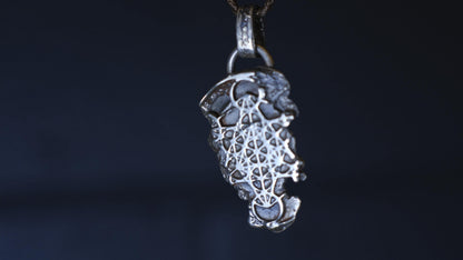 Handmade sterling silver Metatron's Cube talisman with oxidised sacred geometry design