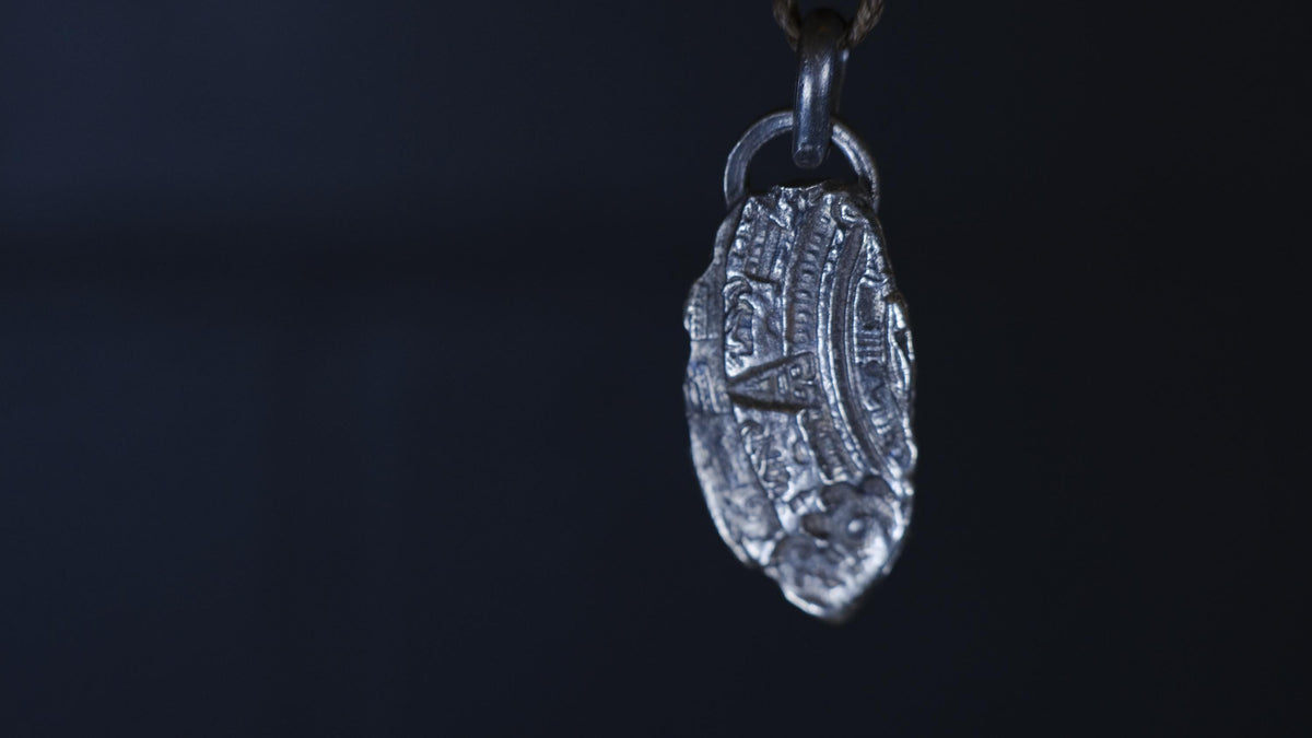 Mayan Temple Relic Talisman Pendant in Sterling Silver on Adjustable Necklace