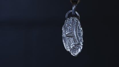 Handmade sterling silver Mayan Temple Relic talisman with weathered textured finish