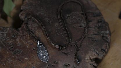 Handmade sterling silver Mayan Temple Relic talisman with weathered textured finish