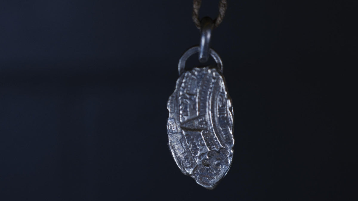 Mayan Temple Relic Talisman Pendant in Sterling Silver on Adjustable Necklace