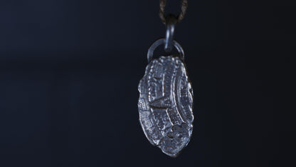 Handmade sterling silver Mayan Temple Relic talisman with weathered textured finish