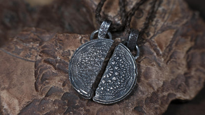 Pair of Temple Relic Amulets ~ Rustic Textured Silver Sacred Geometry Pendants