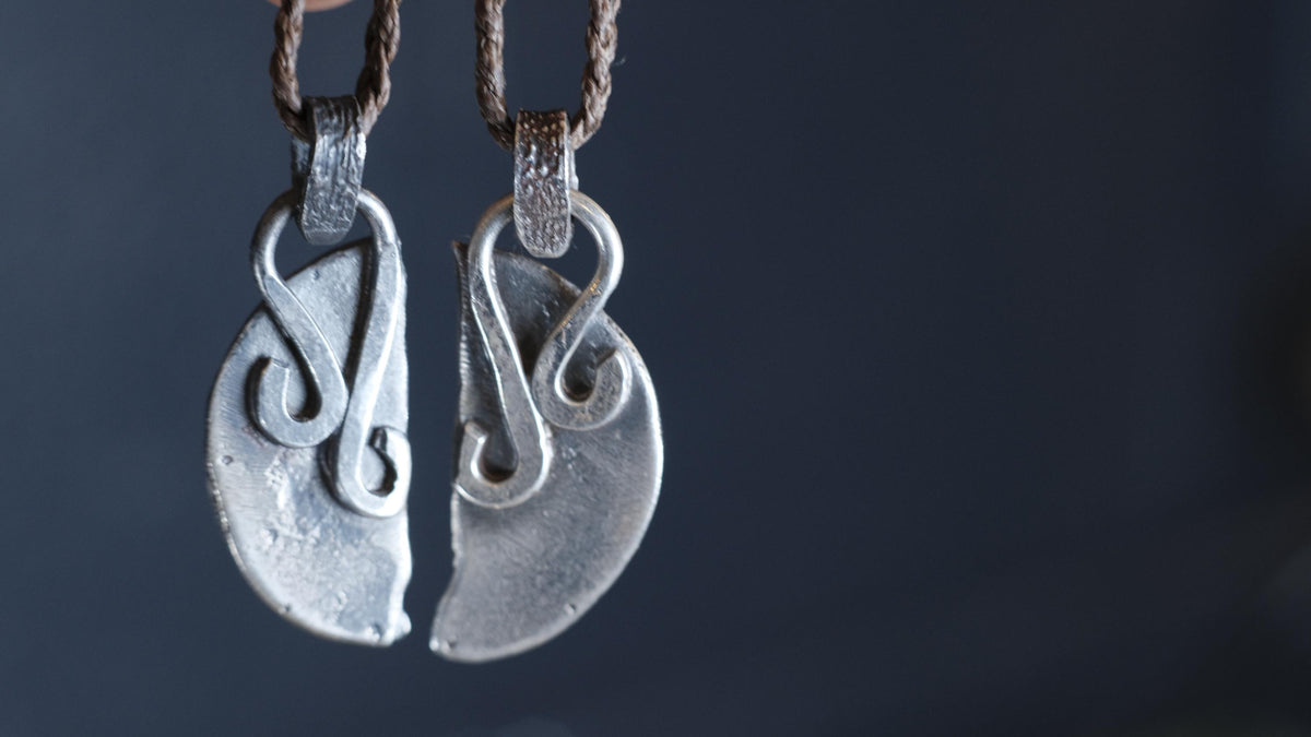 Pair of Temple Relic Amulets ~ Rustic Textured Silver Sacred Geometry Pendants
