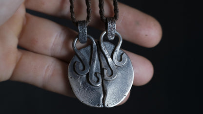 Pair of Temple Relic Amulets ~ Rustic Textured Silver Sacred Geometry Pendants