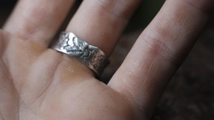 Blue Australian boulder opal ring in pirate-inspired textured sterling silver, size 7