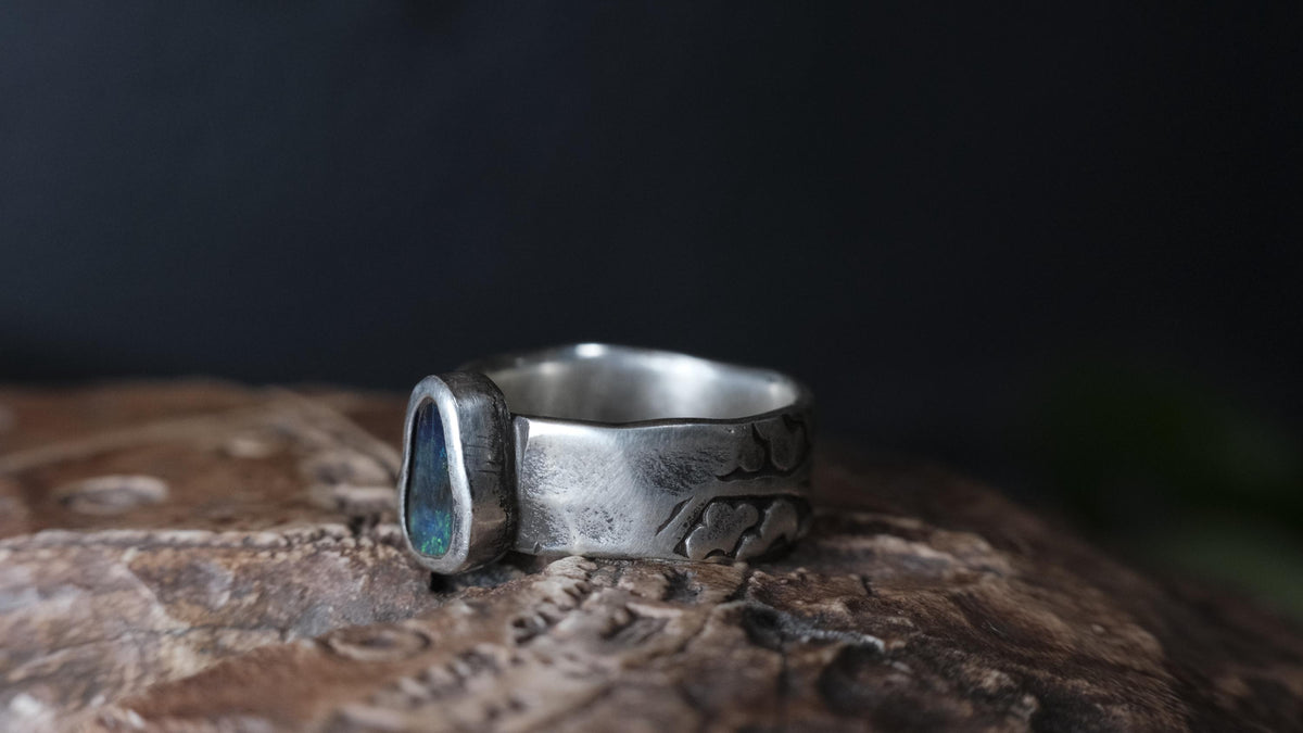 Handcrafted Sterling SIlver Ring with Australian Boulder Opal US Size 7.5
