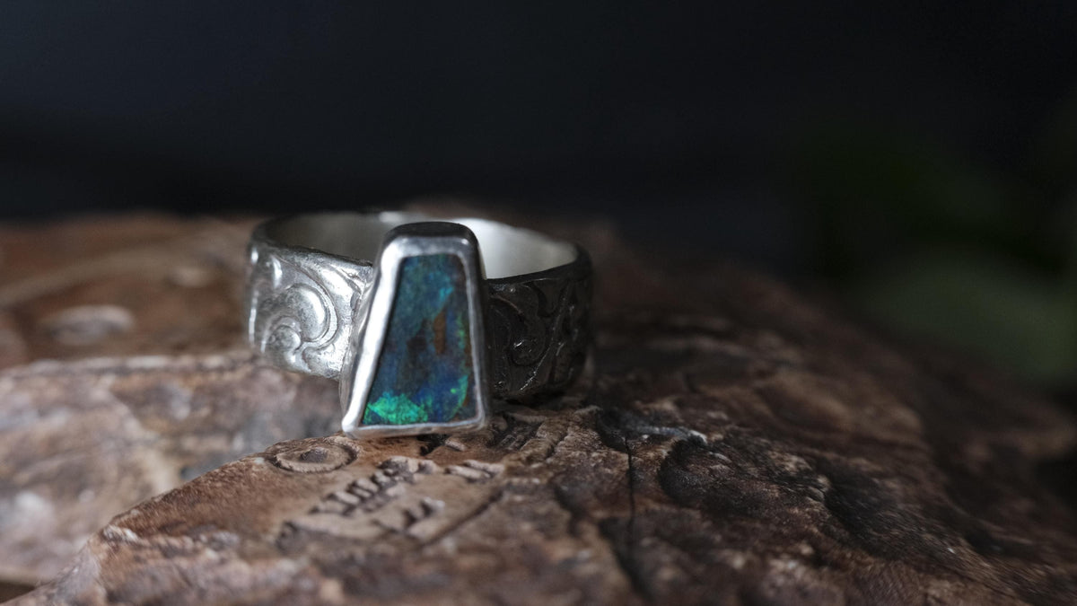 Rugged Pirate Style Boulder Opal Ring