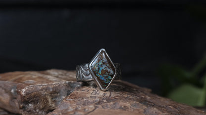 Wood Fossil Opal Ring In A Pirate Style Band US Size 10.5