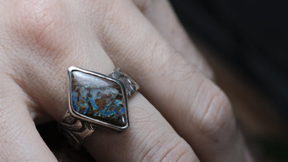 Wood Fossil Opal Ring In A Pirate Style Band US Size 10.5