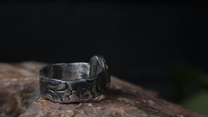 Australian opalised wood fossil ring in 9ct yellow gold and textured sterling silver, size 9
