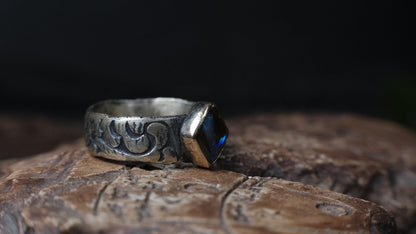 Electric blue and green Yowah boulder opal ring in 9ct gold and textured sterling silver, size 10.5