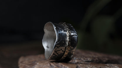 Pirate Style Silver and 9ct Yellow Gold Spinner Ring Band US Size 9.5