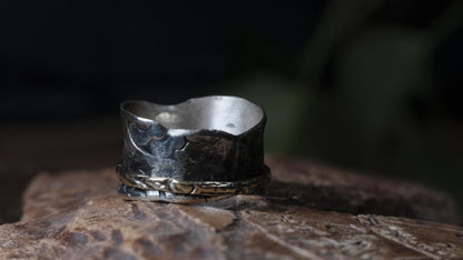Pirate Style Silver and 9ct Yellow Gold Spinner Ring Band US Size 9.5