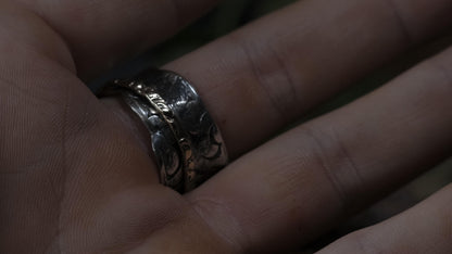 Pirate Style Silver and 9ct Yellow Gold Spinner Ring Band US Size 9.5