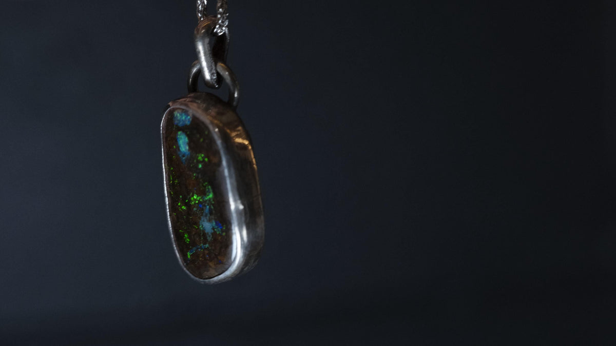Boulder Opal Set in Sterling Silver with Chain