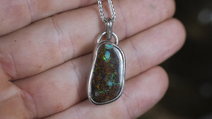 Boulder Opal Set in Sterling Silver with Chain
