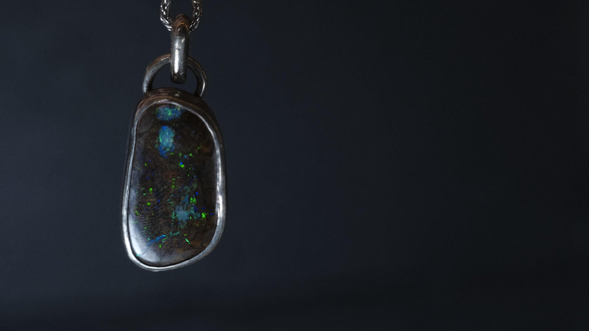 Boulder Opal Set in Sterling Silver with Chain