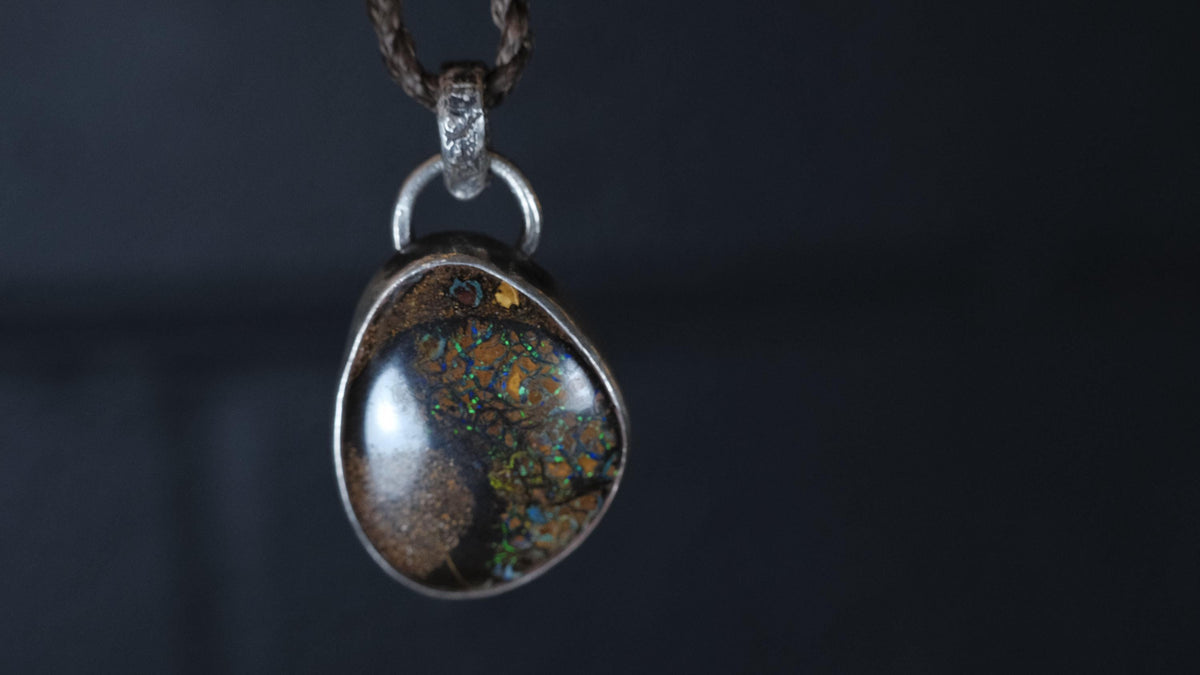 One-of-a-kind Yowah boulder opal sterling silver necklace