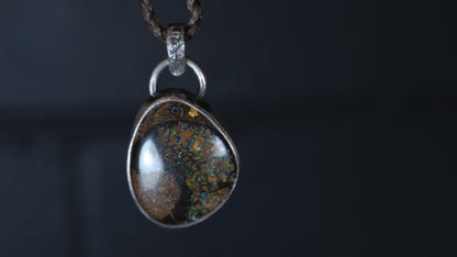 One-of-a-kind Yowah boulder opal sterling silver necklace