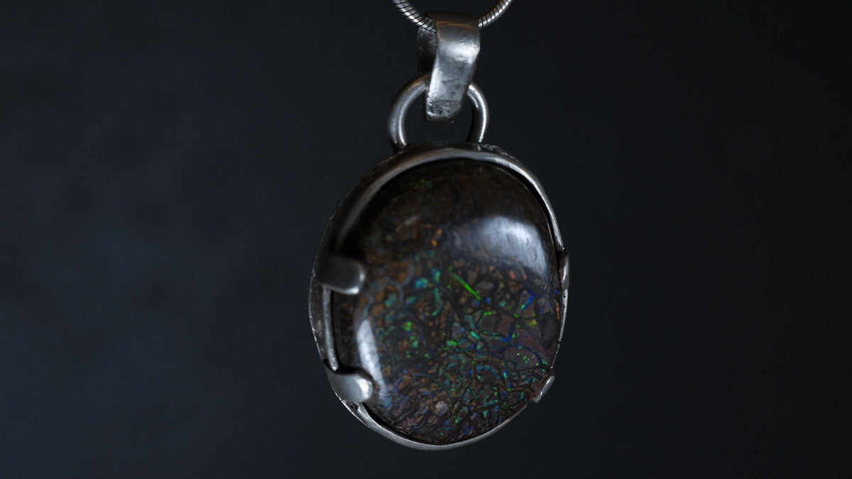 Koroit matrix boulder opal necklace in sterling silver