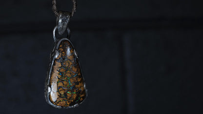 Yowah boulder opal pendant on handwoven adjustable cotton cord