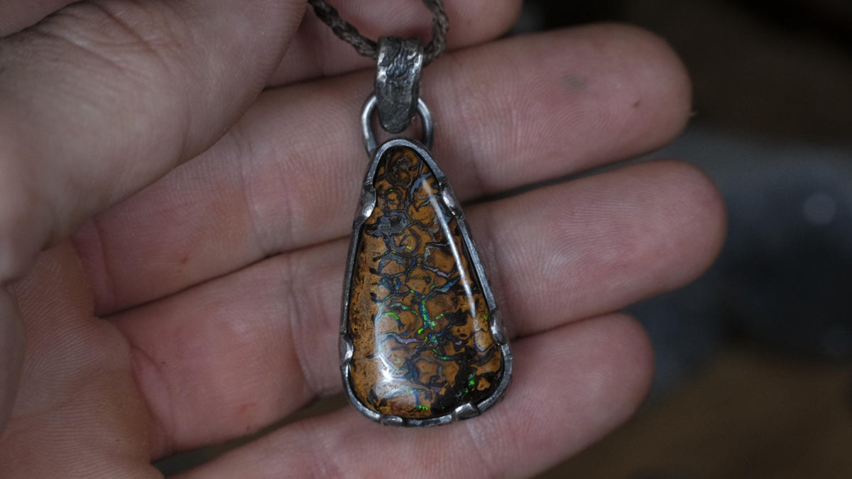 One-of-a-kind Australian matrix opal sterling silver necklace