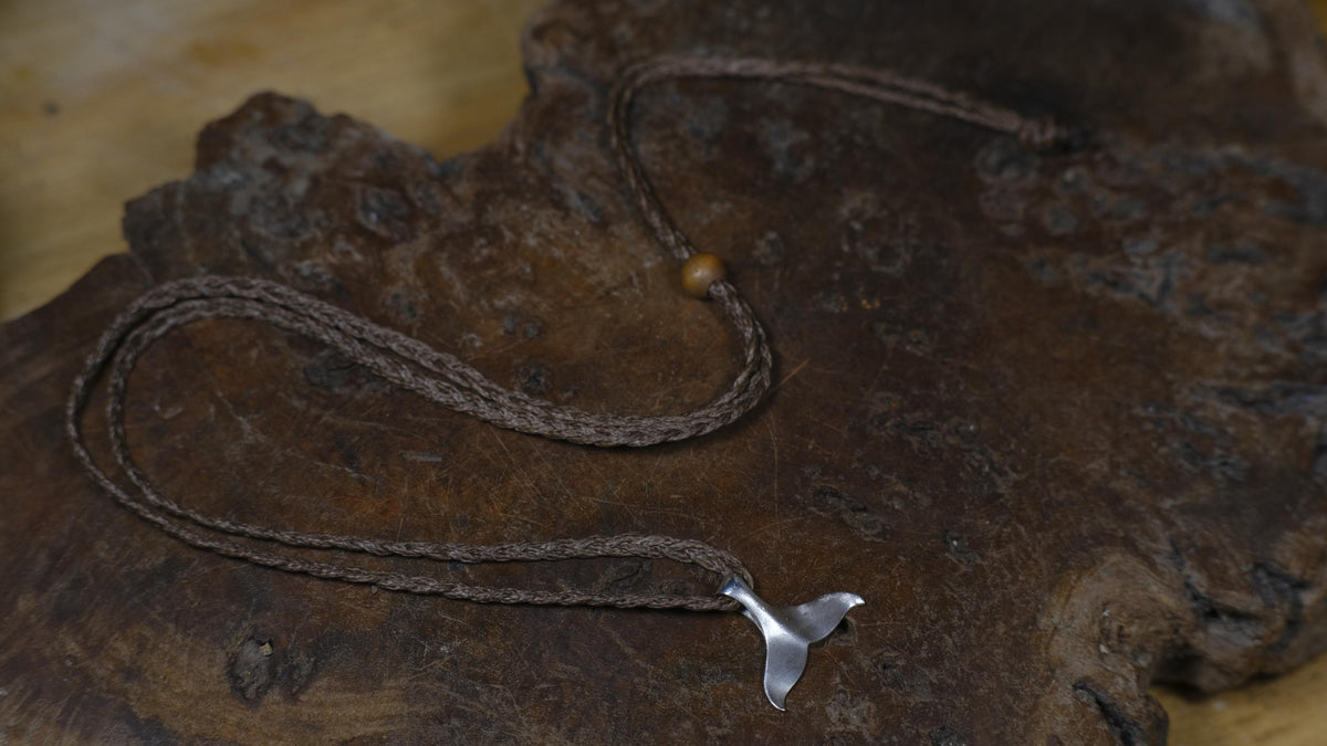 Whale Tail Pendant in Sterling Silver on Adjustable Cord