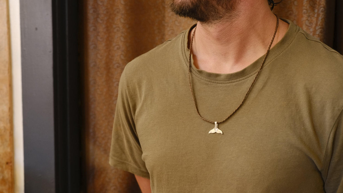 Whale Tail Pendant in Sterling Silver on Adjustable Cord