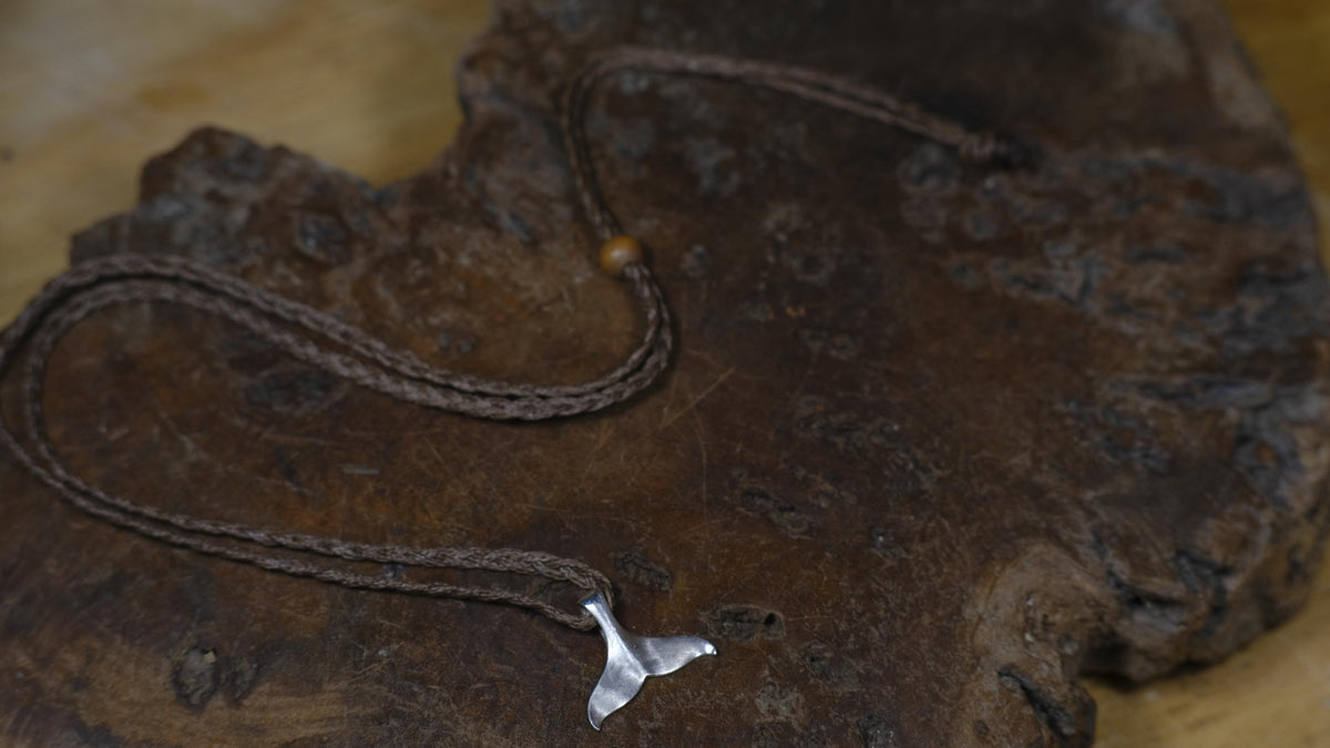 Whale Tail Pendant in Sterling Silver on Adjustable Cord
