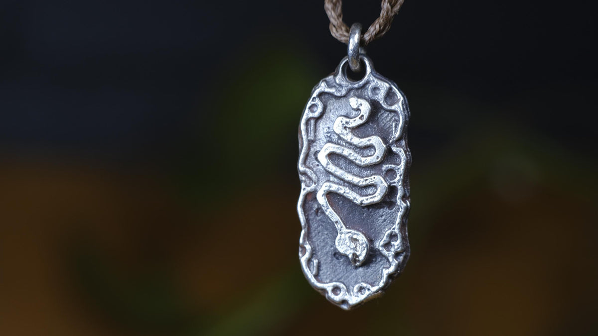 Serpentine Talisman Pendant in Sterling Silver on Adjustable Cord