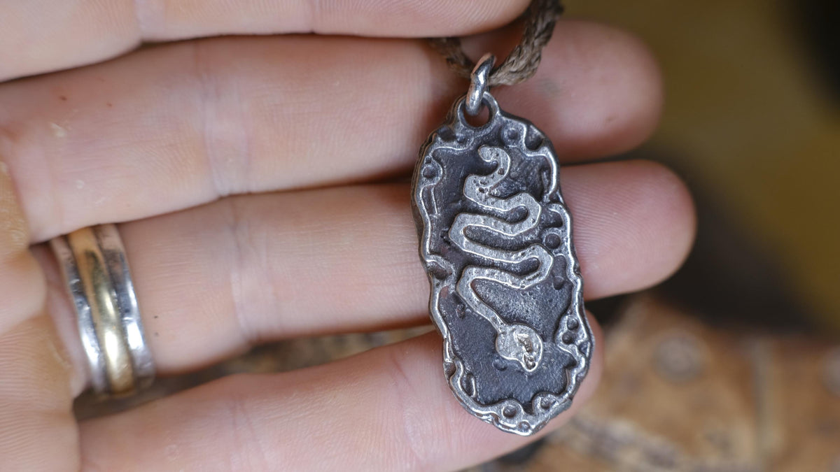 Serpentine Talisman Pendant in Sterling Silver on Adjustable Cord