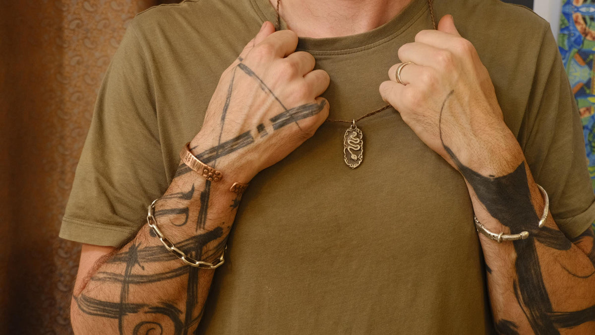 Serpentine Talisman Pendant in Sterling Silver on Adjustable Cord