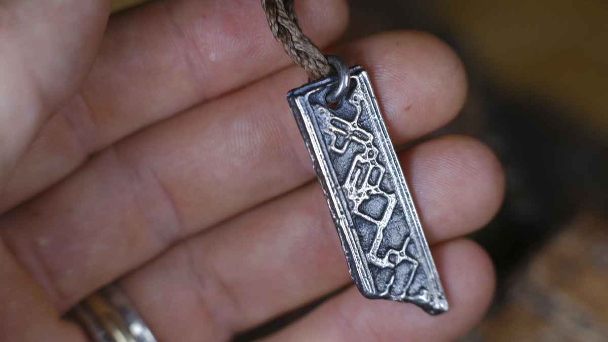 Alien Geometry Temple Relic Talisman Pendant in Sterling Silver on Adjustable Cord
