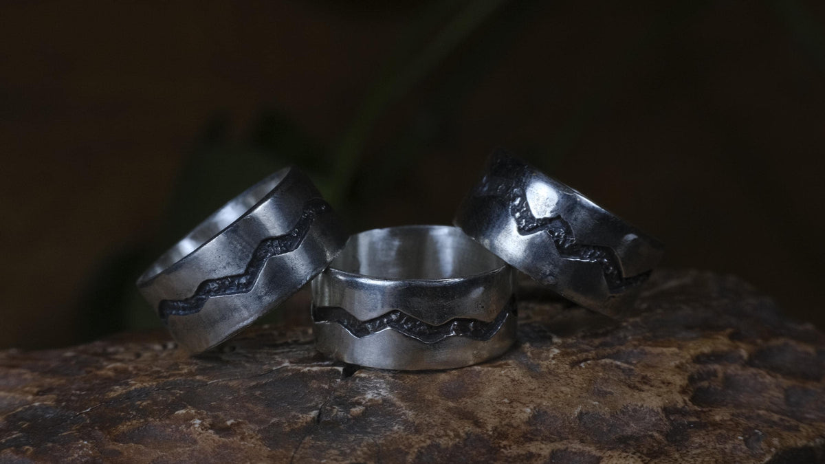 The Ridge ~ Textured Sterling Silver Wide Banded Ring US size 9.5
