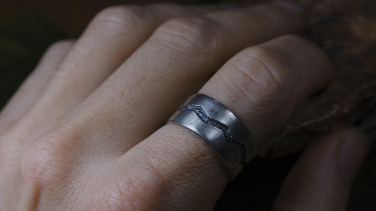The Ridge ~ Textured Sterling Silver Wide Banded Ring US size 9.5
