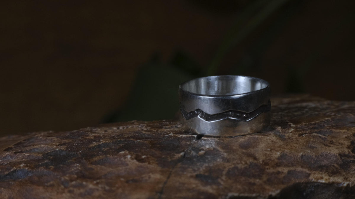 The Ridge ~ Textured Sterling Silver Wide Banded Ring US size 9.5