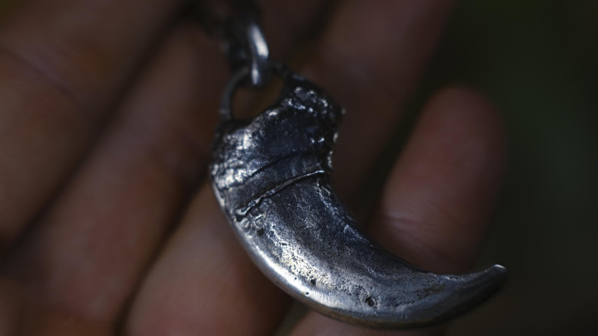 Sterling Silver Bear Claw Pendant with Adjustable Hand Woven Style Necklace
