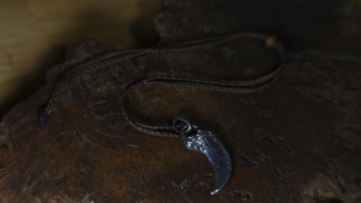 Sterling Silver Bear Claw Pendant with Adjustable Hand Woven Style Necklace
