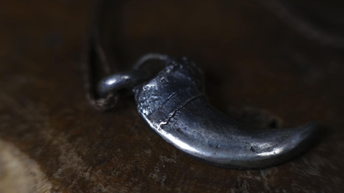 Sterling Silver Bear Claw Pendant with Adjustable Hand Woven Style Necklace