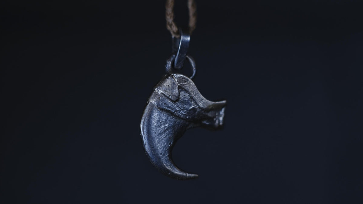 Tiger Claw Talsiman Pendant in Sterling Silver with Adjustable Hand Woven Style Necklace