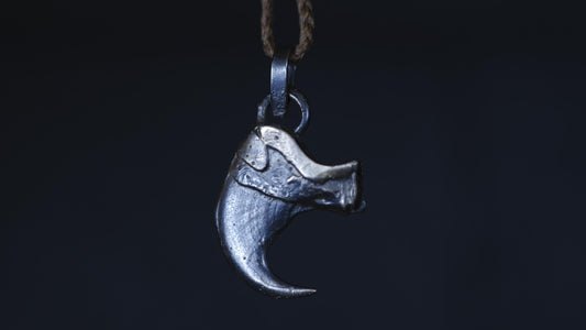 Tiger Claw Talsiman Pendant in Sterling Silver with Adjustable Hand Woven Style Necklace